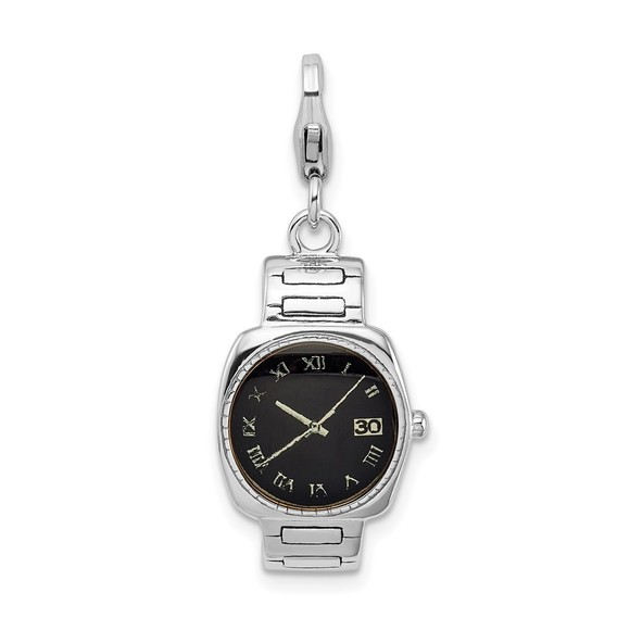 Sterling Silver Polished 3-D Enameled Wristwatch Bracelet Charm Lobster Clasp